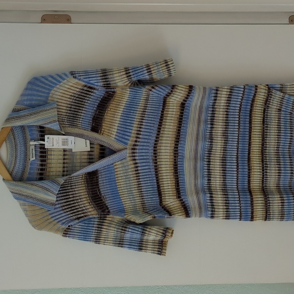 Simkhai Solana French Blue Ribbed Collared Knit Body Cone Preppy Knee Dress XL - Picture 5 of 12